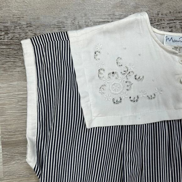 Marcos Merehi Cotton Striped House Dress Embroidered Bib Size P - Picture 2 of 8